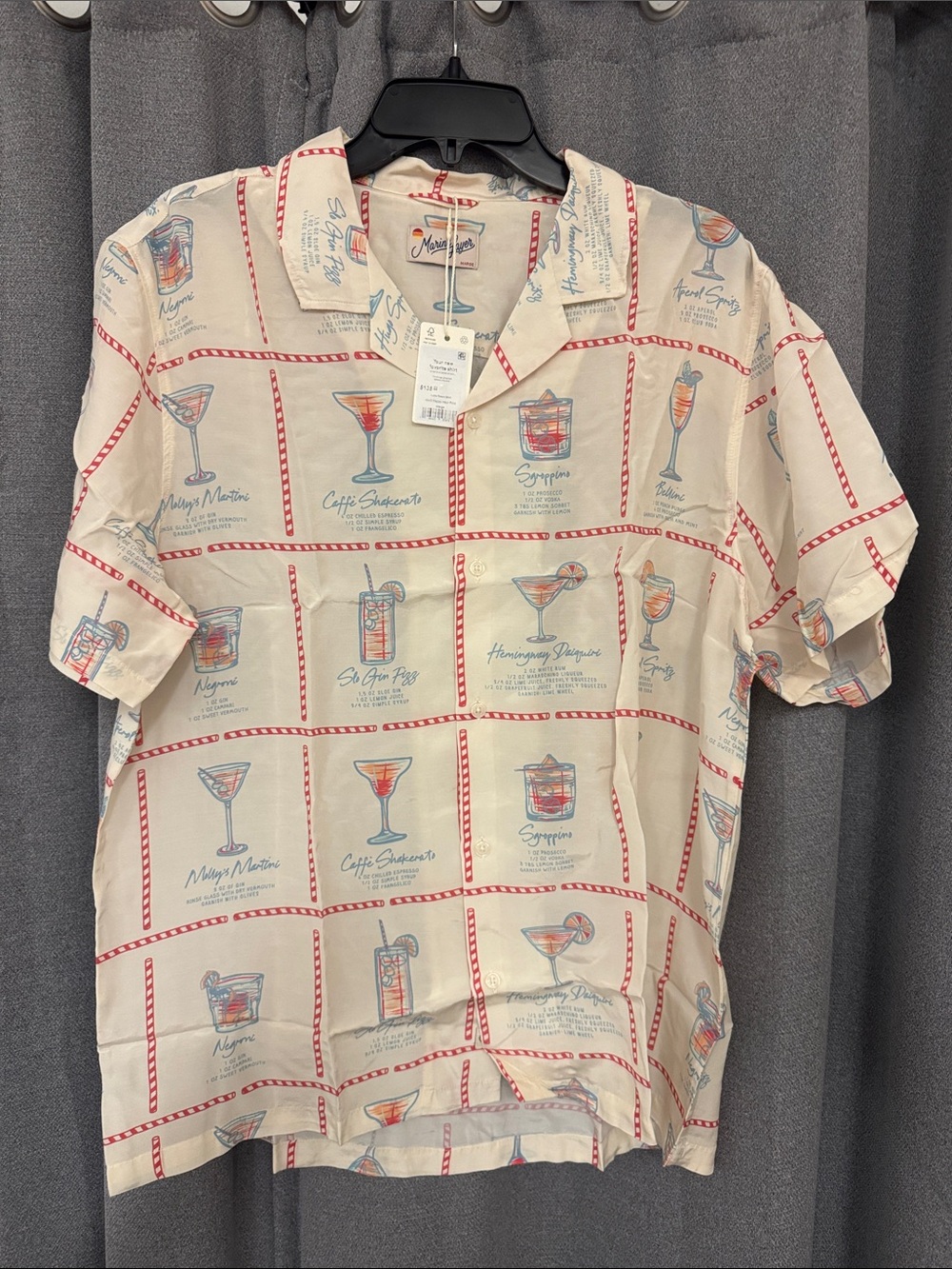 Marine Layer Cream Cocktail Print Short-Sleeve Button-Down